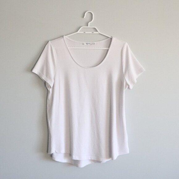 Ricki's Women's Sz Lrg White Scoop Neck Casual Stretch Pullover T-Shirt Top - Picture 1 of 9